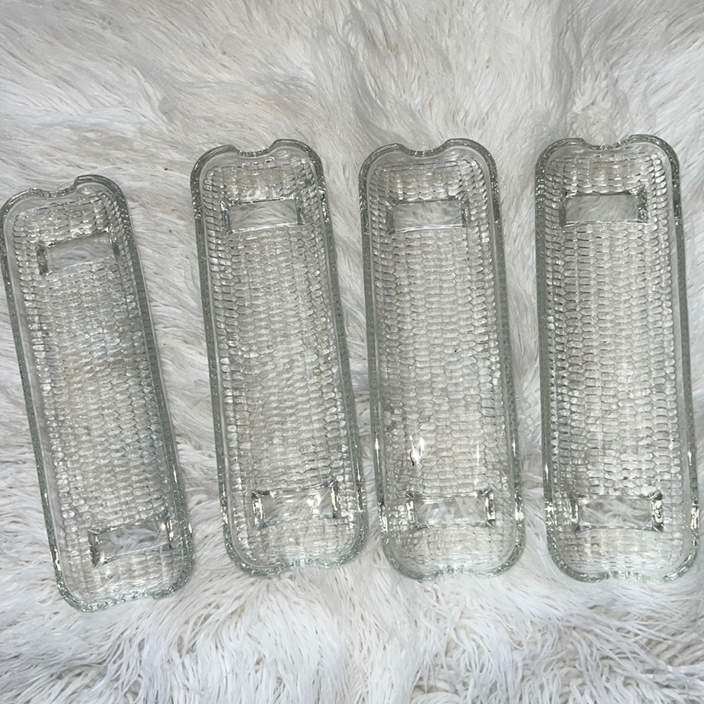 Set of 4 Corn on Cob Holders Clear Glass